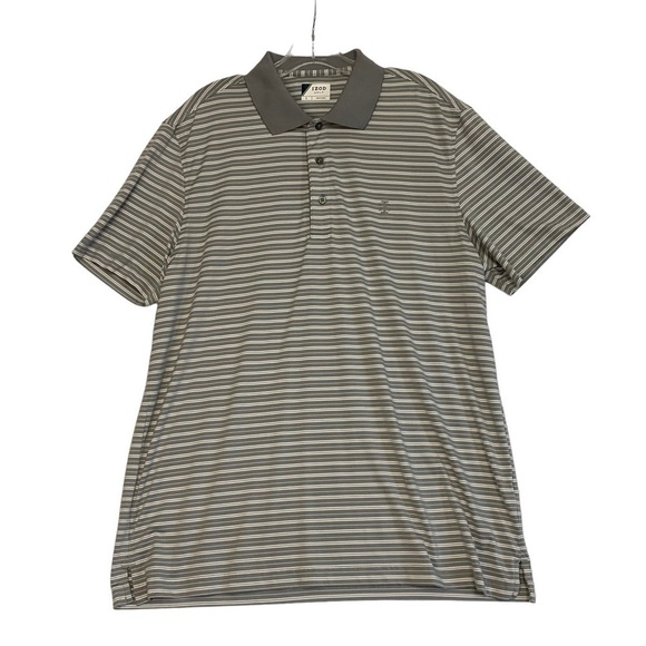 Izod Golf Gray & White Stripe Polo Size Large​ - Picture 1 of 4